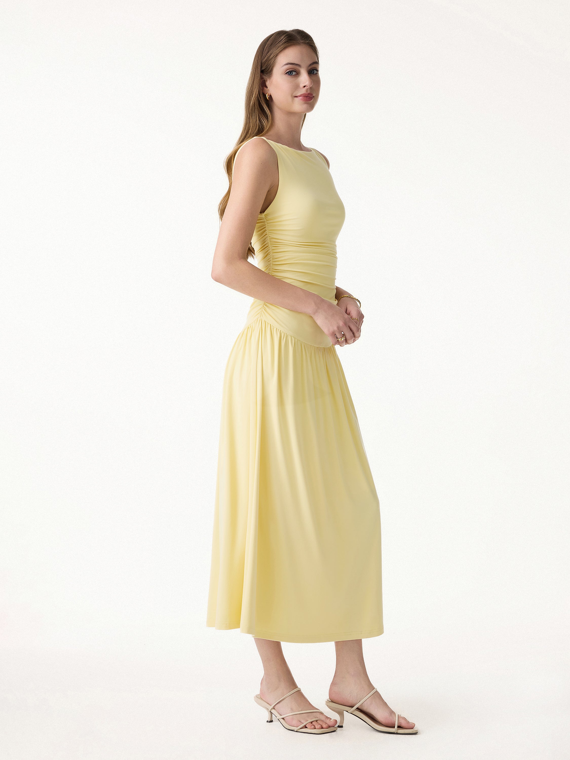 SkinKiss Cooling Boatneck Ruched Midi Bra Dress