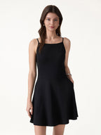 Stretch Ponte Square Neck Mini  A-Line Bra Dress with Pockets