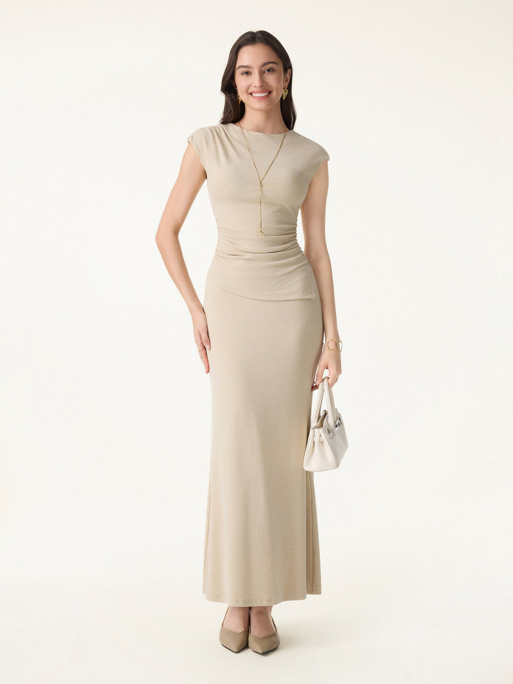 2Pcs Set Cap Sleeve Asymmetrical Bra Top & Mermaid Flare Maxi Skirt