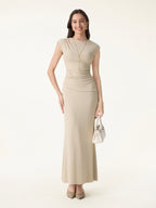 2Pcs Set Cap Sleeve Asymmetrical Bra Top & Mermaid Flare Maxi Skirt