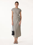 Striped Relaxed Midi Dress with Self-Tie