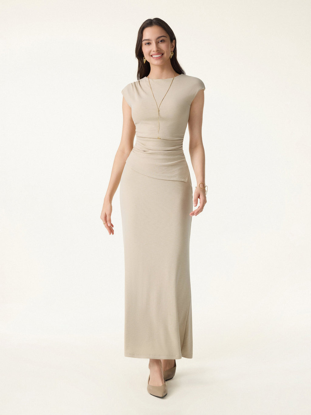 2Pcs Set Cap Sleeve Asymmetrical Bra Top & Mermaid Flare Maxi Skirt