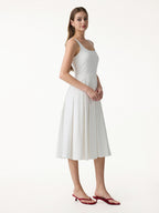 Stretch Cotton Polka Dot Square Neck Midi Bra Dress with Pockets Limited Edition