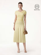 2Pcs Set Surplice V-Neck Bra Top & Side Ruched A-line Midi Skirt