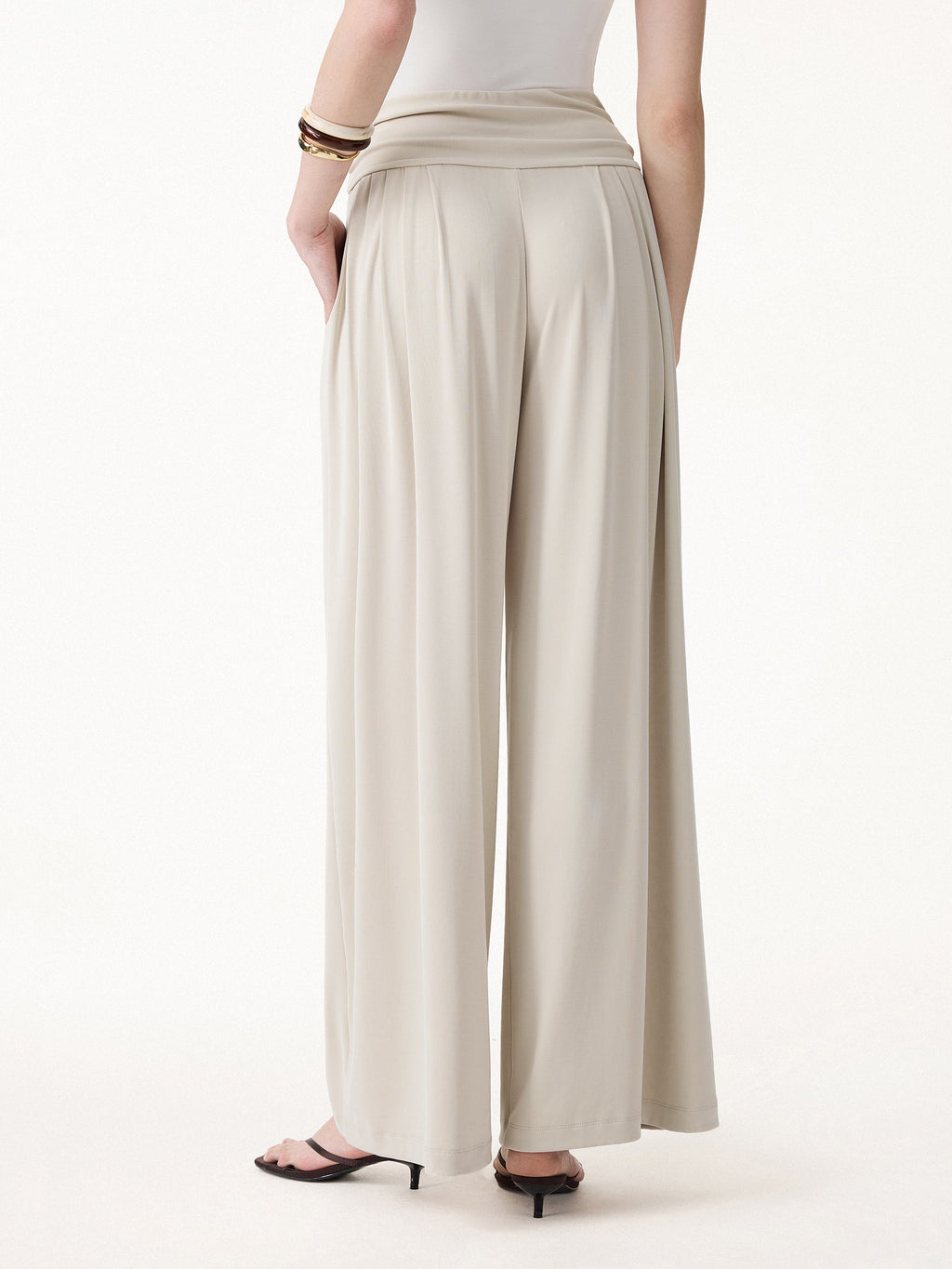 2Pcs Set Halter Neck Surplice Bra Top & Tucked Palazzo Pant with Pockets