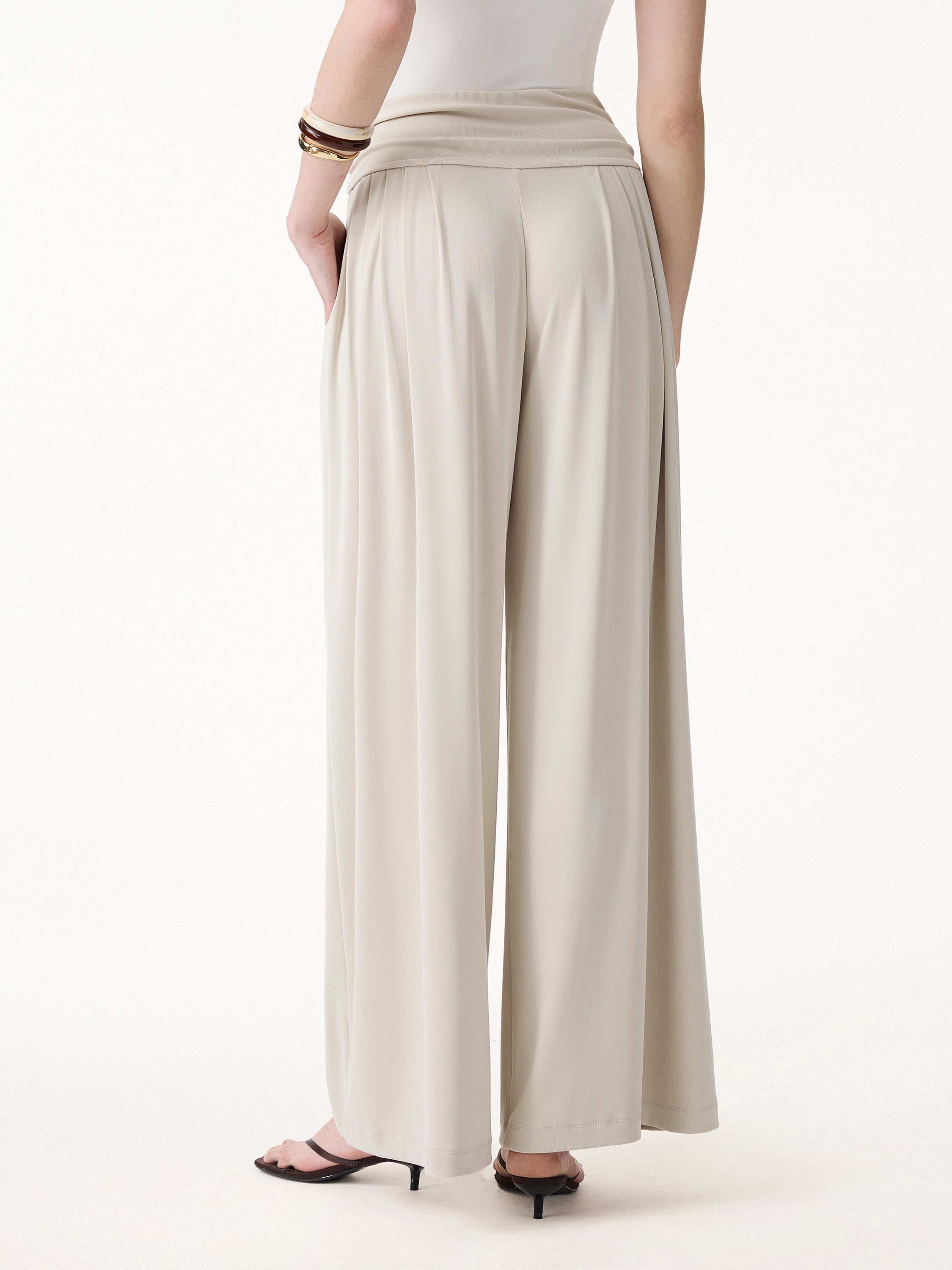 2Pcs Set Halter Neck Surplice Bra Top & Tucked Palazzo Pant with Pockets