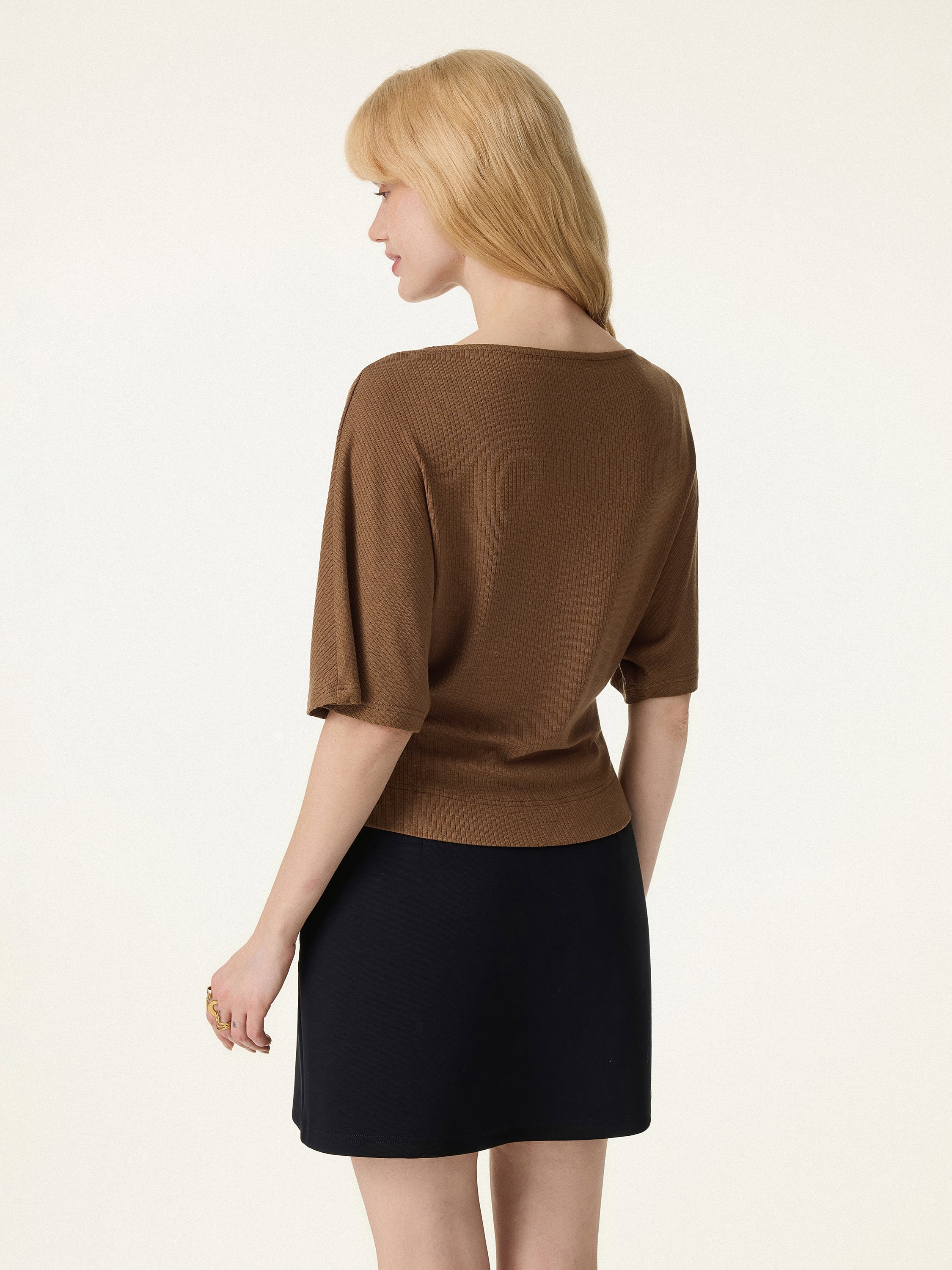 2Pcs Set Boatneck Relaxed Top & Wide Leg Pant with Pockets