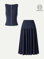 2Pcs Set Cropped Bra Top & Midi Skirt with Pockets