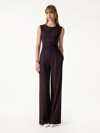 2Pcs Set Tucked Asymmetrical Hem Top & High Rise Wide Leg Pant