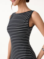 Lyocell-Wool Striped Open Back A-Line Mini Bra Dress
