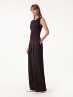 2Pcs Set Tucked Asymmetrical Hem Top & High Rise Wide Leg Pant