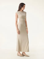 2Pcs Set Cap Sleeve Asymmetrical Bra Top & Mermaid Flare Maxi Skirt