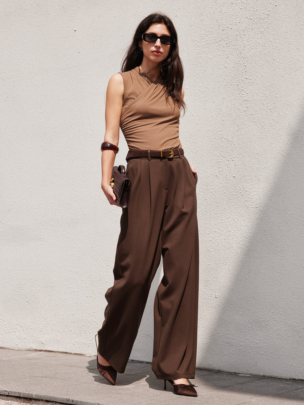 2Pcs Set Boatneck Relaxed Top & Wide Leg Pant with Pockets