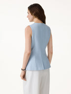 2Pcs Set V-Neck Waistcoat with Pockets & A-Line Mini Skort