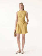 2Pcs Set Boatneck Waist-Defined Top & Tailored Shorts with Pockets