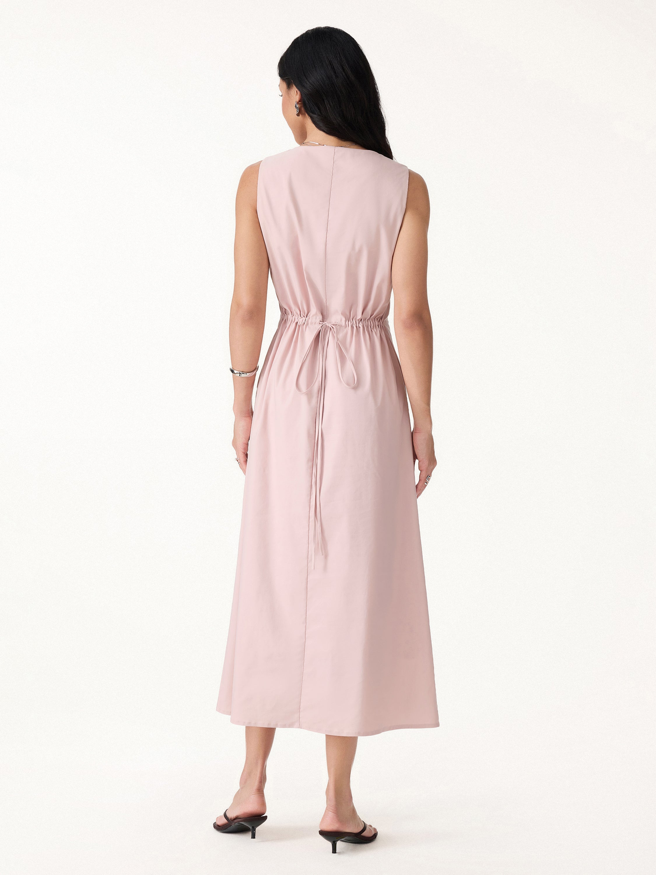 Wrinkle-Resistant Linen Blend U-Neck Maxi Dress with Pockets