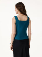 2Pcs Set Square Neck Waistcoat with Pockets & Wide Leg Ankled Pant