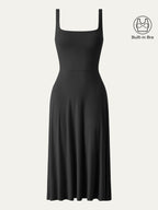 Square Neck Flowy New Airy Bra Midi Dress