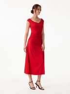 Cooling Lyocell V-Neck Ruched Midi Bra Dress