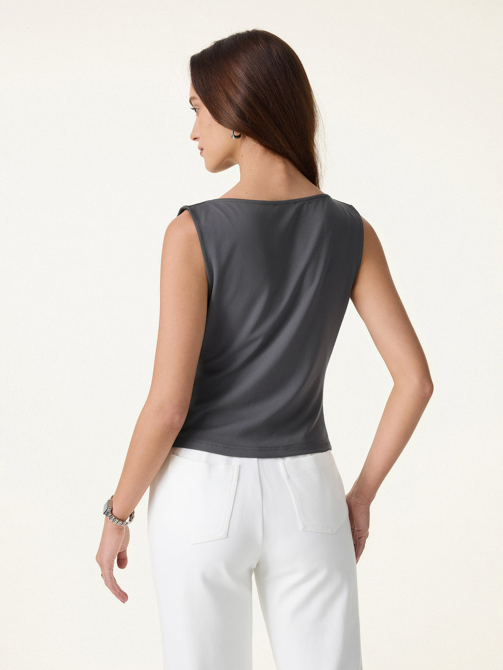 2Pcs Set Cowl Asymmetrical Tucked Top & Wide Leg Pant with Pockets
