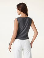 2Pcs Set Cowl Asymmetrical Tucked Top & Wide Leg Pant with Pockets