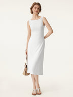 Classy Boatneck Open Back Bandless Midi Bra Dress