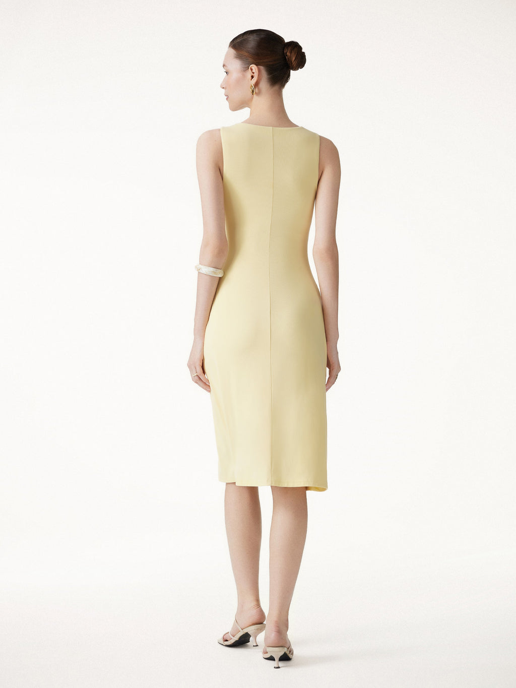 Matte Smooth Gathered Sleeveless Midi Bra Dress