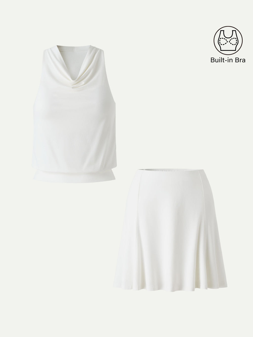 2Pcs Set SkinKiss Halter Cowl Neck Bra Top & Circle Flared Mini Skirt