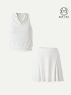 2Pcs Set SkinKiss Halter Cowl Neck Bra Top & Circle Flared Mini Skirt