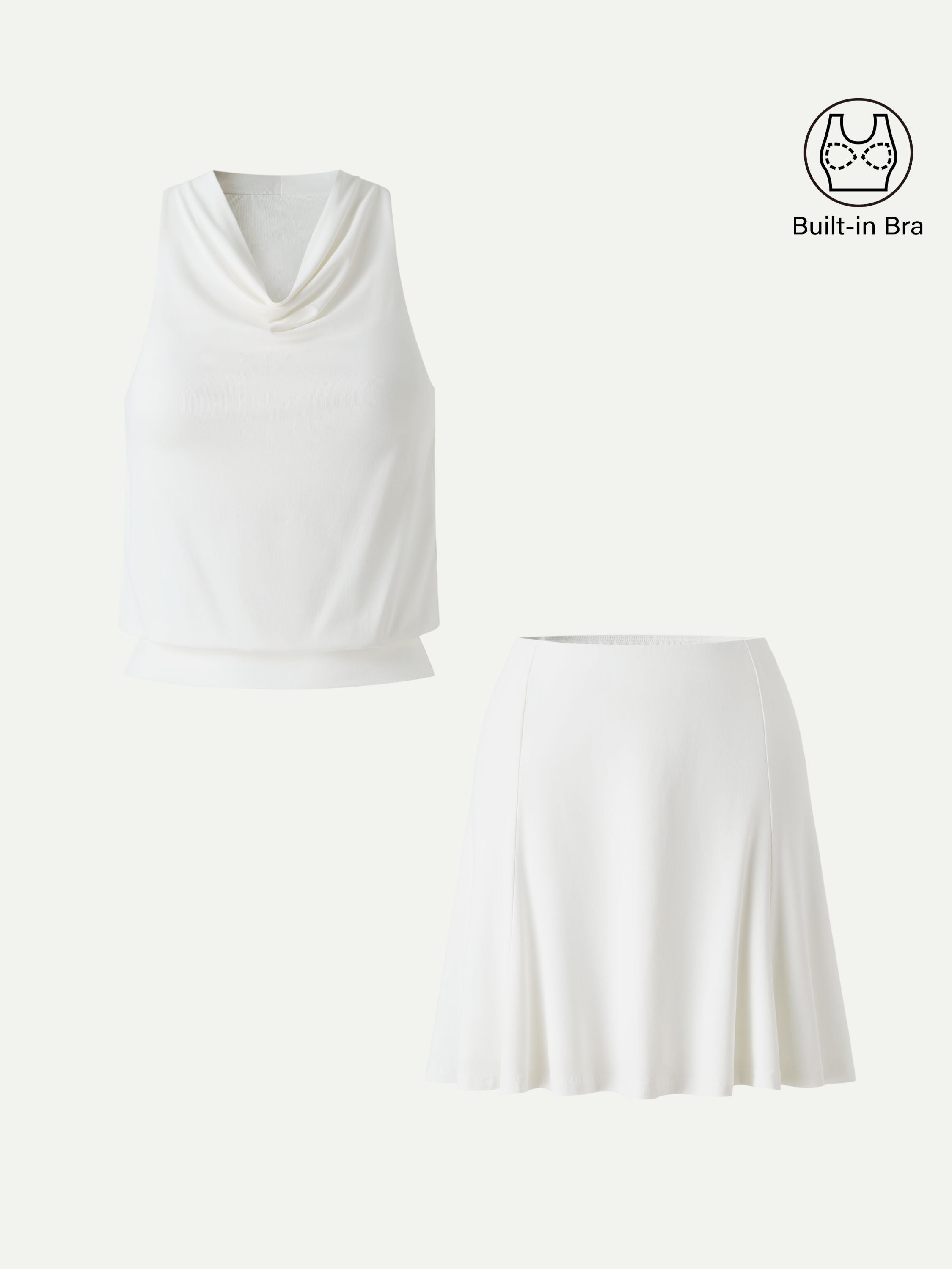 2Pcs Set SkinKiss Halter Cowl Neck Bra Top & Circle Flared Mini Skirt