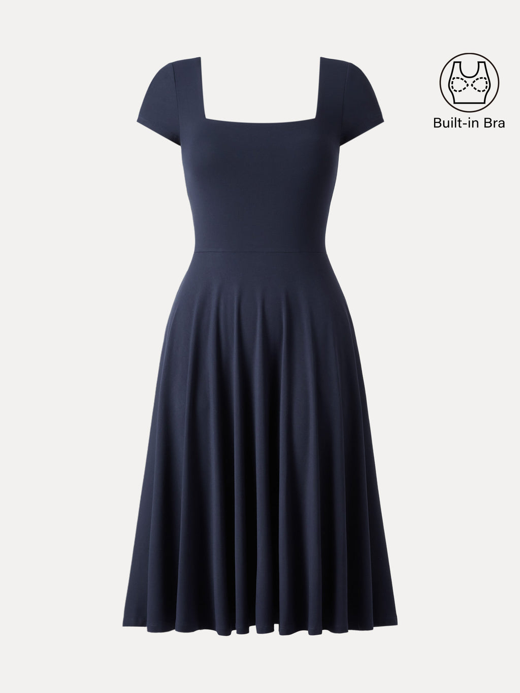 Flowy Square Neck Short Sleeve Midi Bra Dress
