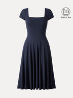 Flowy Square Neck Short Sleeve Midi Bra Dress