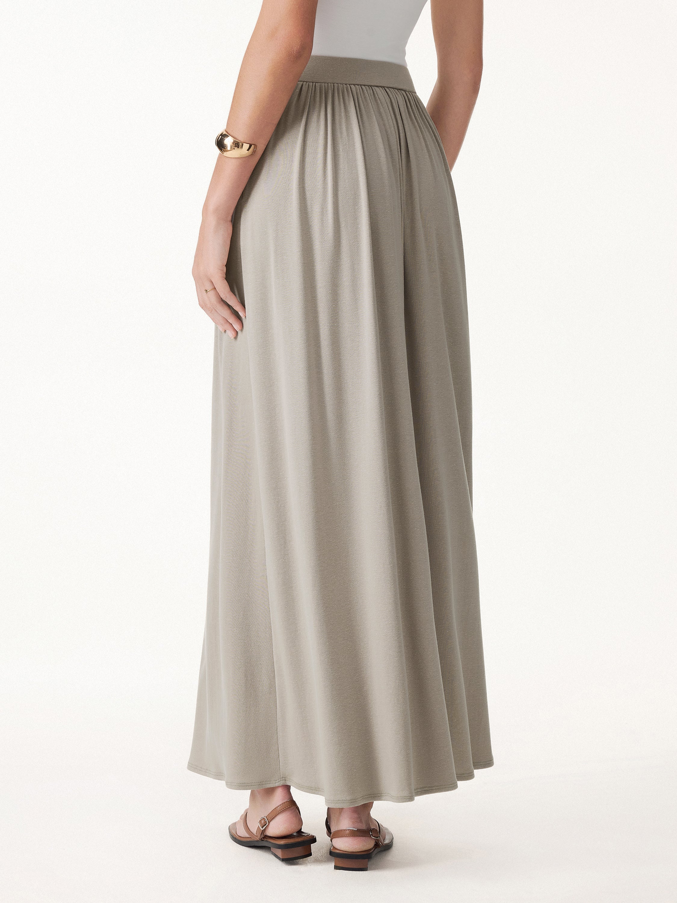 2Pcs Set Spaghetti Bra Top with Side Slit & A-Line Maxi Skirt with Pockets