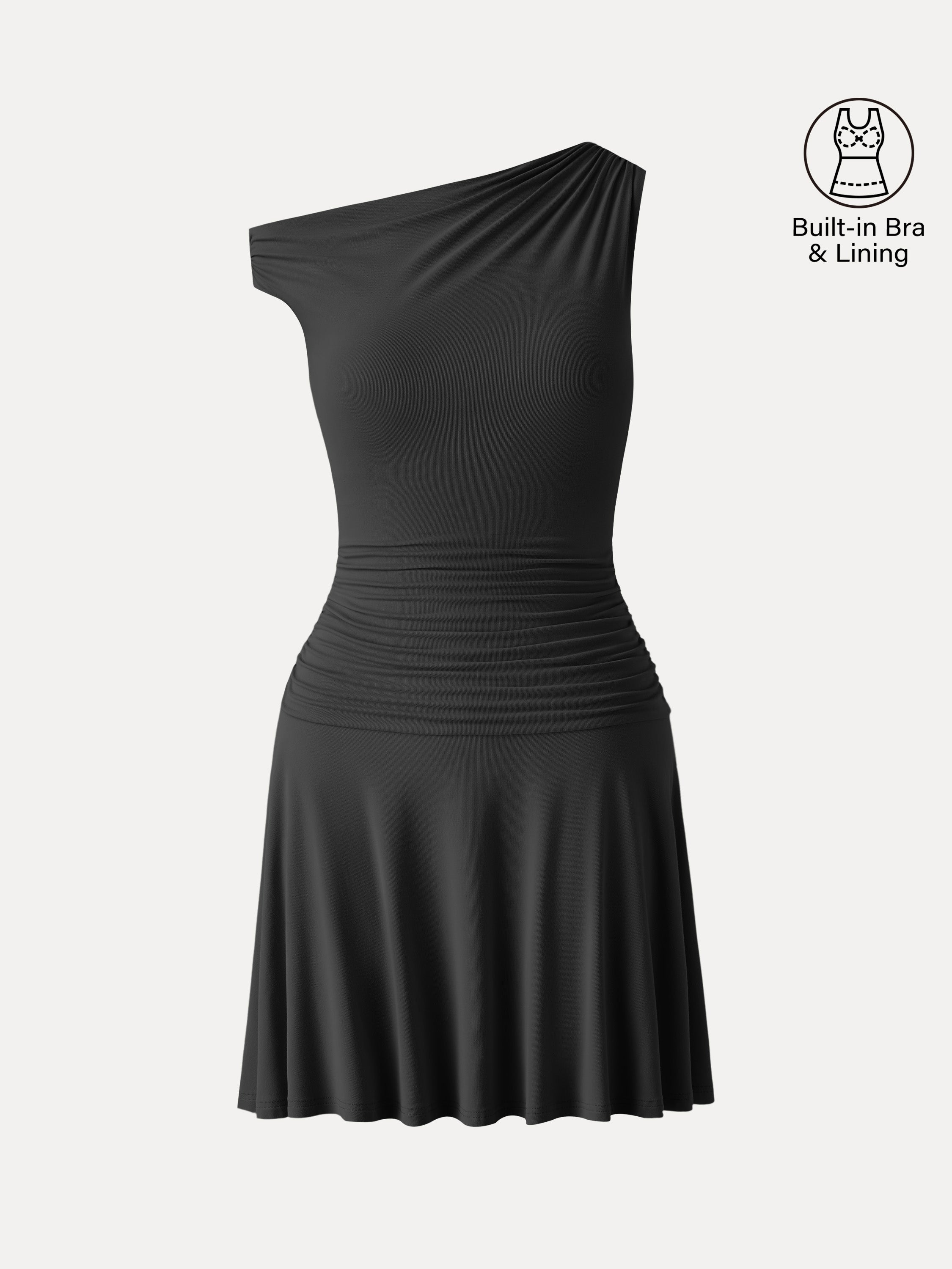 SkinKiss Asymmetrical Ruched Fit-and-Flare Mini Bra Dress