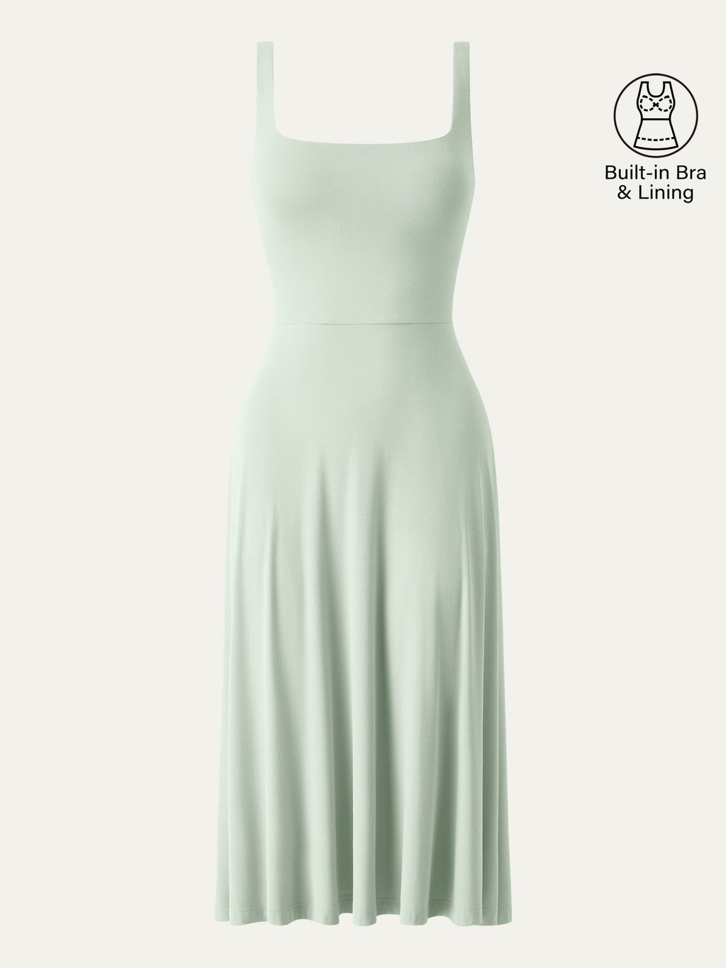 Square Neck Flowy New Airy Bra Midi Dress