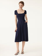 Flowy Square Neck Short Sleeve Midi Bra Dress