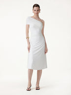 Not-See-Thru One Shoulder Gathered Midi Bra Dress