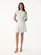 2Pcs Set Asymmetrical Neck Ruched Top & Circle Flare Pull-On Skort