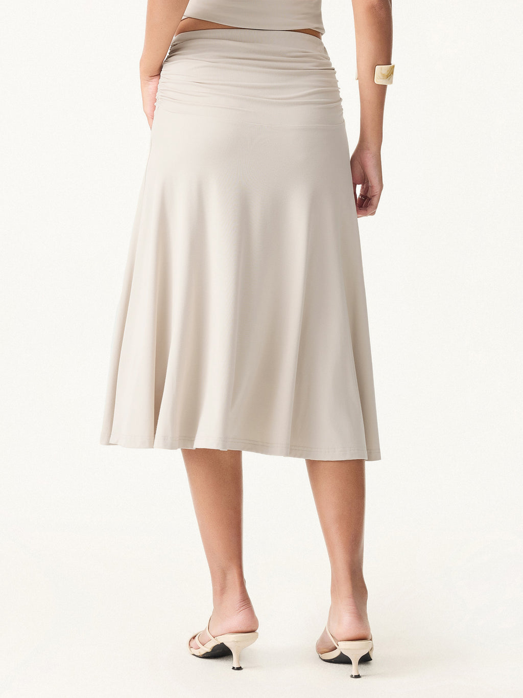 2Pcs Set Cowl Neck Ruched Bra Top & Side Ruched A-line Midi Skirt