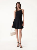Stretch Ponte Square Neck Mini  A-Line Bra Dress with Pockets