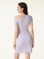 Soft Cotton Lyocell Ruched Asymmetrical Shoulder Mini Bra Dress
