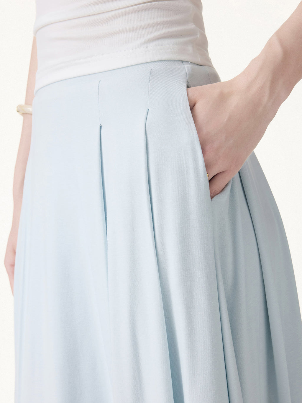 2Pcs Set Round Neck Twisted Bra Tank with Slit& Midi Skirt with Pockets