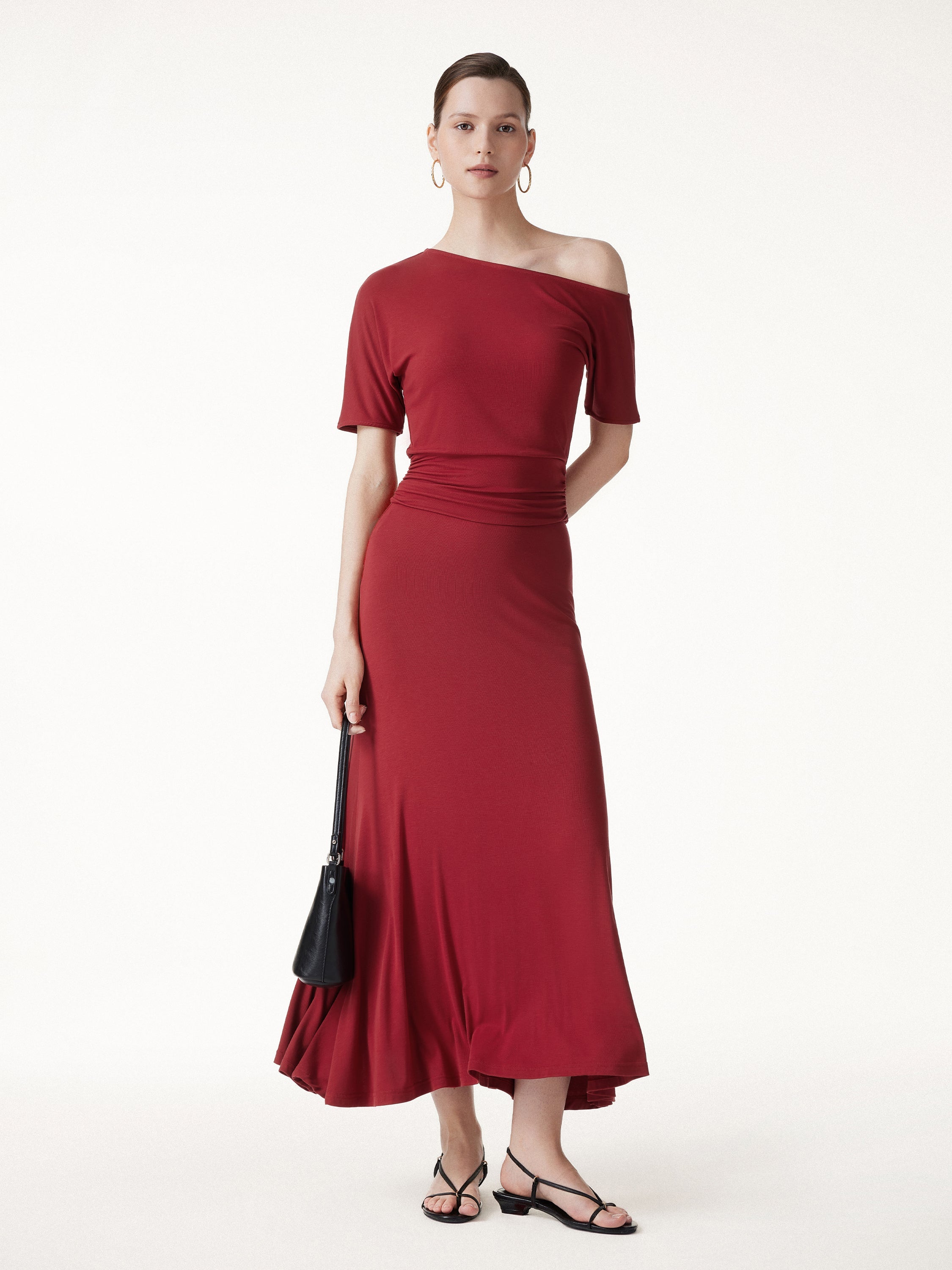 2Pcs Set CoolTouch Short Sleeve Top & Maxi Flared Skirt
