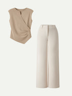 2Pcs Set Tucked Angled Tank & Mid Rise Wide Leg Trousers