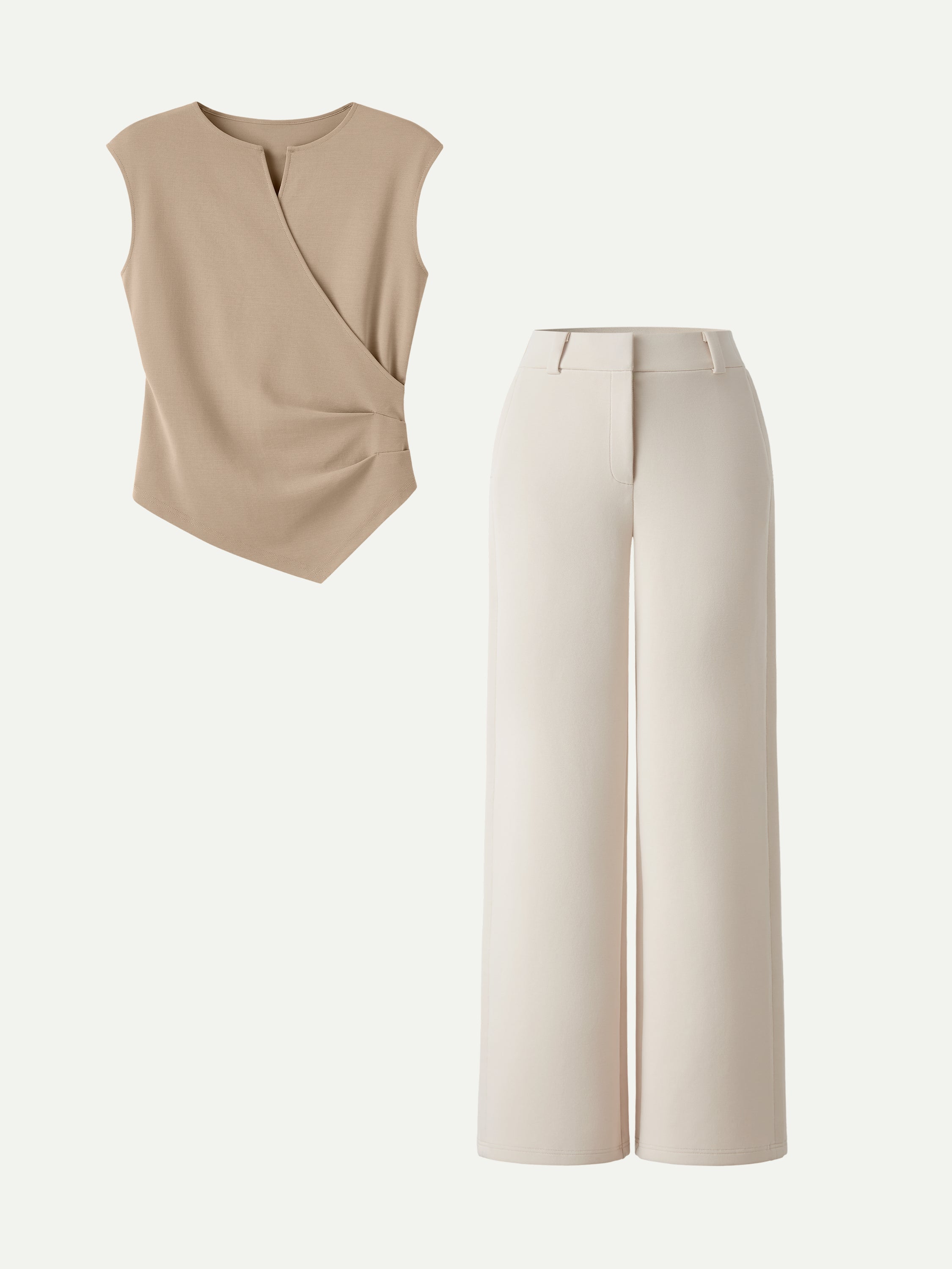 2Pcs Set Tucked Angled Tank & Mid Rise Wide Leg Trousers