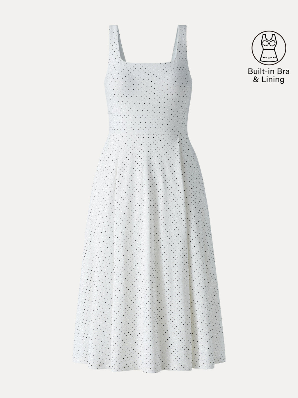 Stretch Cotton Polka Dot Square Neck Midi Bra Dress with Pockets Limited Edition