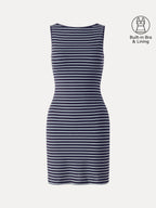 Lyocell-Wool Striped Open Back A-Line Mini Bra Dress
