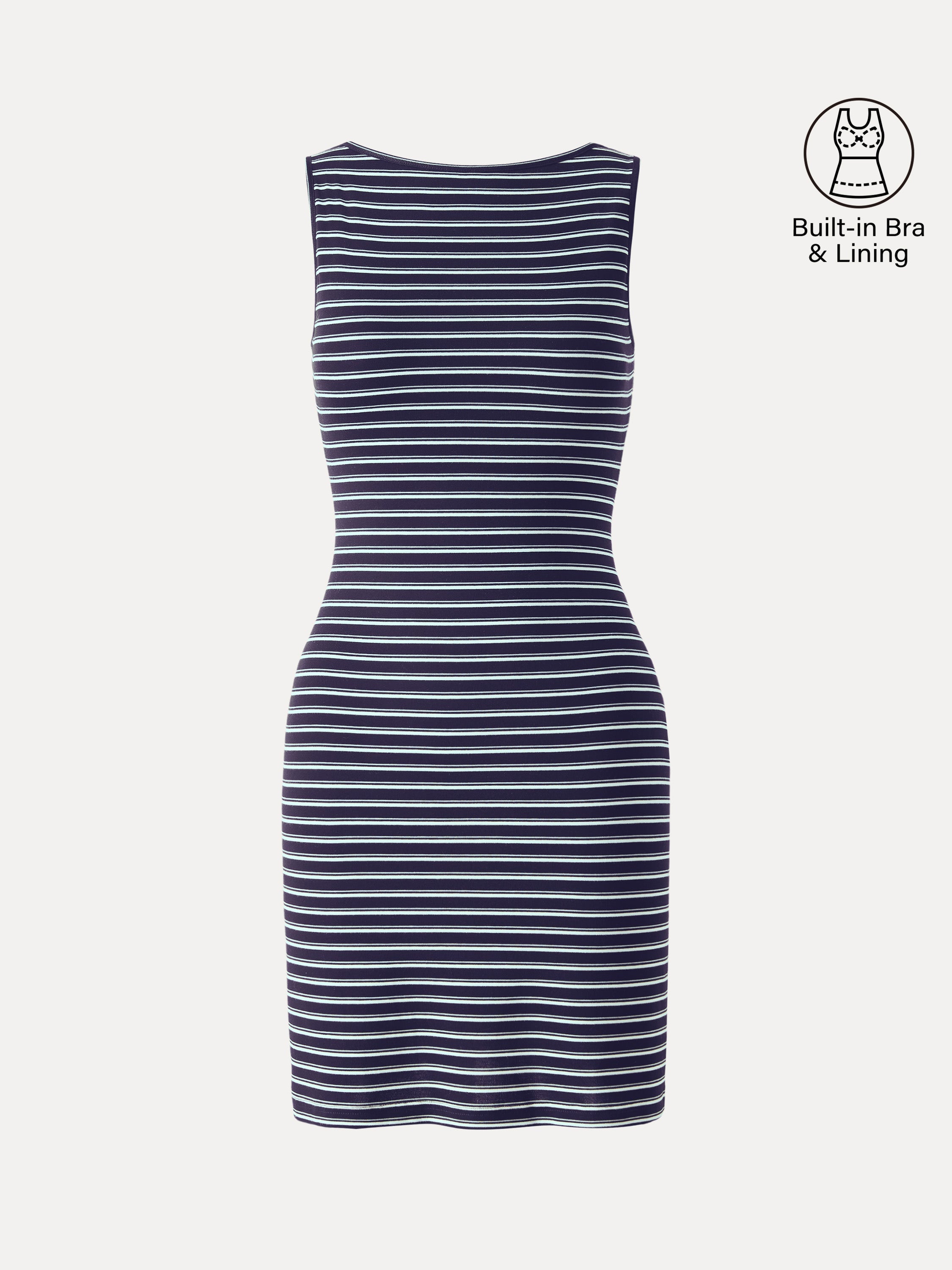 Lyocell-Wool Striped Open Back A-Line Mini Bra Dress