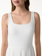 Stretch Cotton Polka Dot Square Neck Midi Bra Dress with Pockets Limited Edition