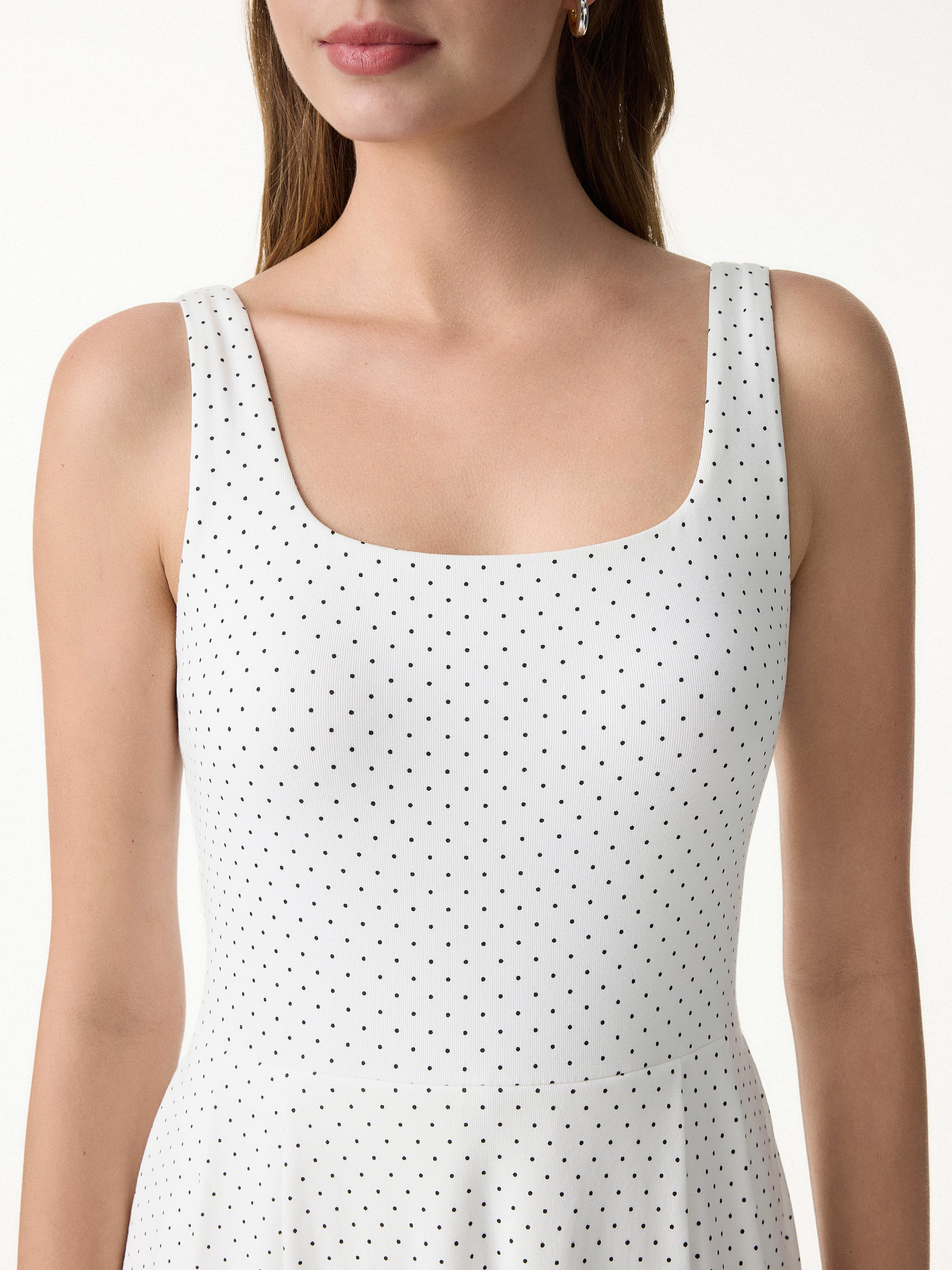Stretch Cotton Polka Dot Square Neck Midi Bra Dress with Pockets Limited Edition